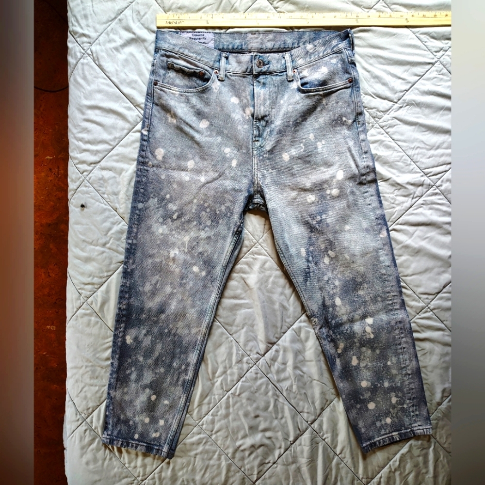H&M Regular Crop 34x30 Jeans Wild Acid Wash/Splatter